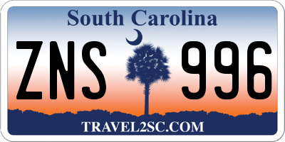 SC license plate ZNS996