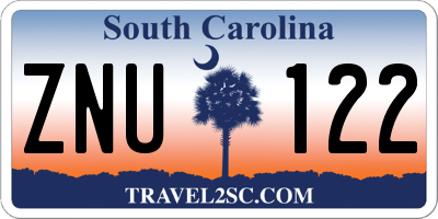 SC license plate ZNU122
