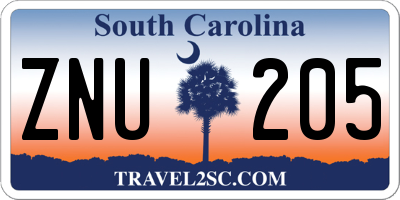 SC license plate ZNU205