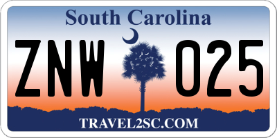 SC license plate ZNW025