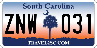 SC license plate ZNW031
