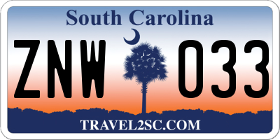 SC license plate ZNW033
