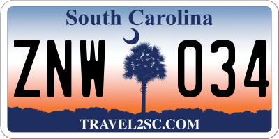 SC license plate ZNW034