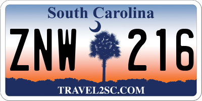 SC license plate ZNW216