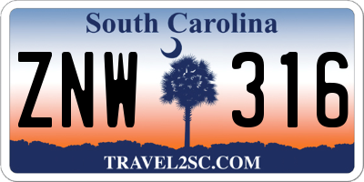 SC license plate ZNW316