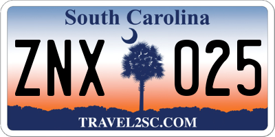 SC license plate ZNX025