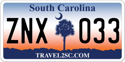 SC license plate ZNX033
