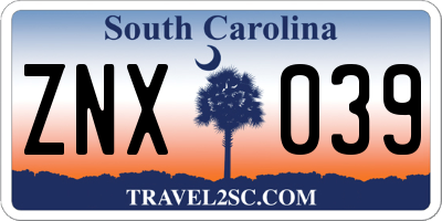 SC license plate ZNX039