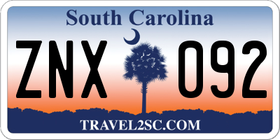 SC license plate ZNX092