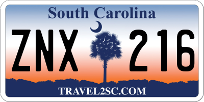 SC license plate ZNX216