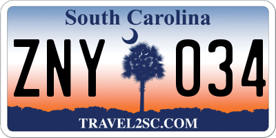 SC license plate ZNY034