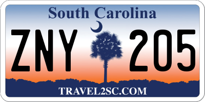 SC license plate ZNY205