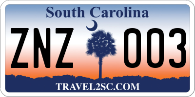 SC license plate ZNZ003