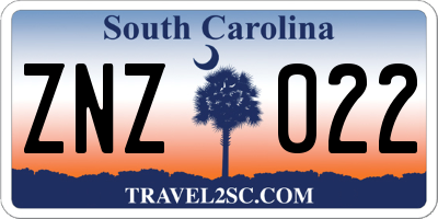SC license plate ZNZ022