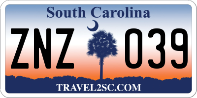 SC license plate ZNZ039