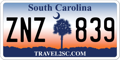SC license plate ZNZ839