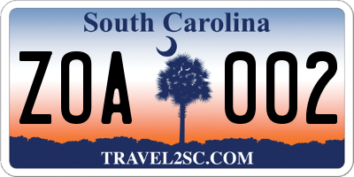 SC license plate ZOA002