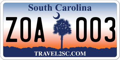 SC license plate ZOA003