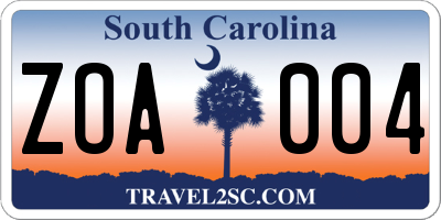 SC license plate ZOA004