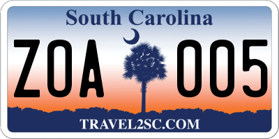 SC license plate ZOA005