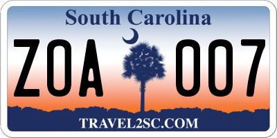 SC license plate ZOA007
