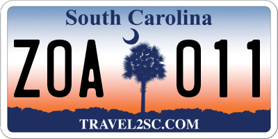 SC license plate ZOA011