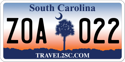 SC license plate ZOA022