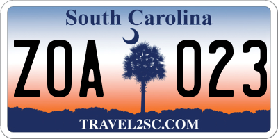 SC license plate ZOA023