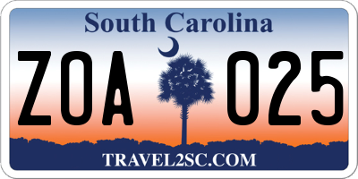 SC license plate ZOA025