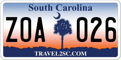 SC license plate ZOA026