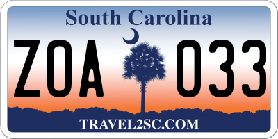 SC license plate ZOA033