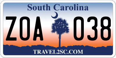 SC license plate ZOA038