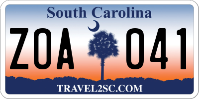 SC license plate ZOA041