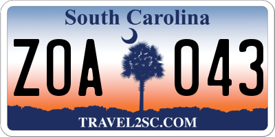 SC license plate ZOA043