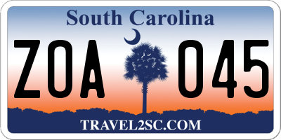 SC license plate ZOA045