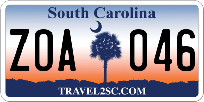 SC license plate ZOA046