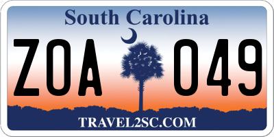 SC license plate ZOA049