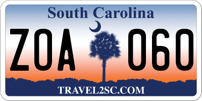 SC license plate ZOA060