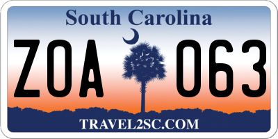 SC license plate ZOA063