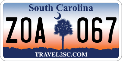 SC license plate ZOA067