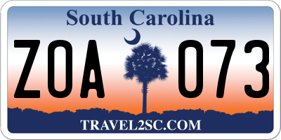 SC license plate ZOA073