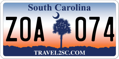 SC license plate ZOA074
