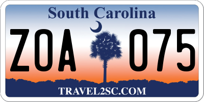 SC license plate ZOA075