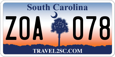 SC license plate ZOA078