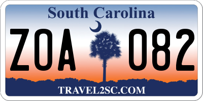 SC license plate ZOA082