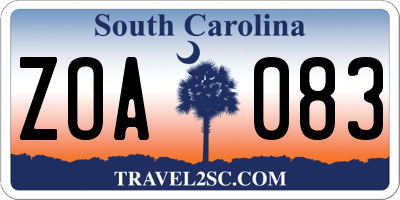 SC license plate ZOA083