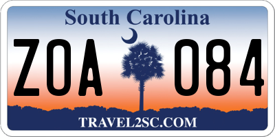 SC license plate ZOA084