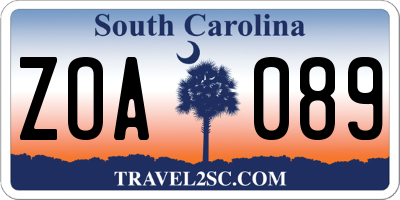 SC license plate ZOA089