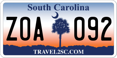 SC license plate ZOA092