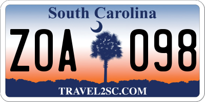 SC license plate ZOA098